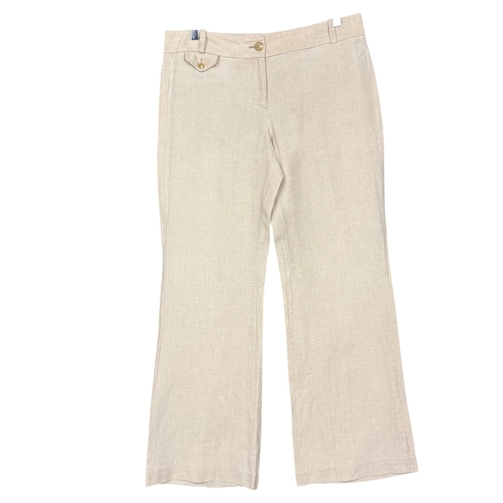 Loft Pants Womens 8 Beige Marisa 100% Linen Wide Leg Lagenlook Beach Coastal